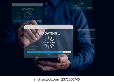 Update software and installing new version system in computer. Man upgrade program, Business technology internet loading bar with installing the update for the quality better.