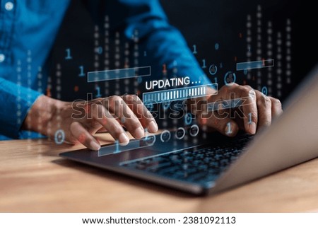Update software and installing new version system in computer. Man upgrade program, Business technology internet loading bar with installing the update for the quality better.	