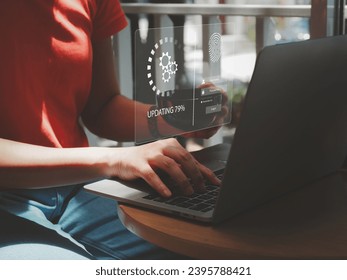 Updating security, updating software or upgrading the operating system to always be up to date. New version security improvements - Shutterstock ID 2395788421