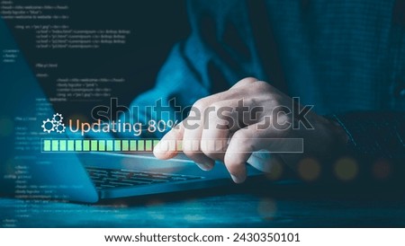 Upgrade operating system concept, installation app patch software update process, modernize user equipment, modern functions, developer released new version Improved security, system progress 
