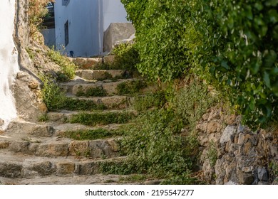 Uphill Road With Stone Steps In The City Of Skyros