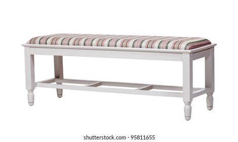 Upholstered Wood Bench Isolated Over White Background