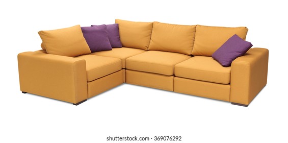 Upholstery Corner Sofa Set With Pillows Isolated On White Background With Clipping Path