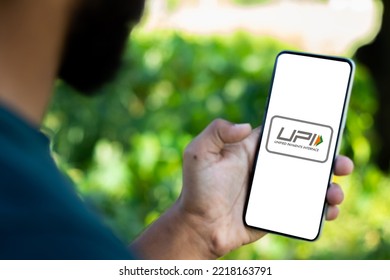 UPI Payment Logo On Mobile Screen. New Delhi, India- October 20th 2022.