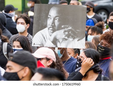 Upland, CA, USA, June 5, 2020 - A Person Holds Up A Photograph Of Martin Luther King At A Protest Of The Death Of George Floyd Held At Memorial Park In The City Of Upland.