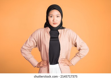 Upleased And Angry Muslim Woman Wearing Hijab