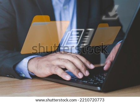To upload copy documents from folder to new folder. files containing data sheets Data transfer backup, file sharing, document transfer concept.