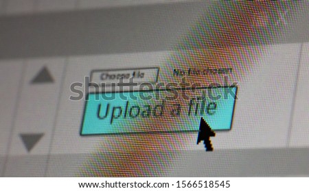 Upload a file text on computer screen. Closeup screenshot, screen pixels and cursor pointer