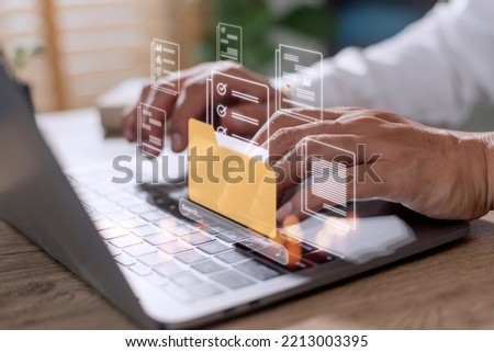 Uploading documents from folder. Open File folder with flying blank documents. Data transfer backup, File Sharing, Document Transferring concept