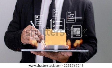 Uploading documents from folder. Open File folder with flying blank documents. Data transfer backup, File Sharing, Document Transferring concept