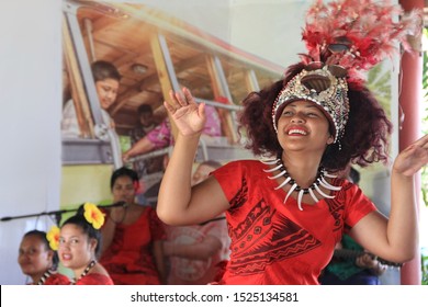 Upoui/ Samoa_18 Sep 2019: Beautiful Samoan Lady Dancing Their Traditional Dance.