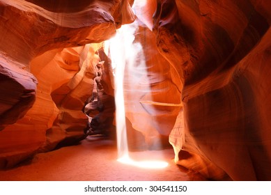 Upper Antelope Slot Canyon Showing a Light Beam into the Canyon, Page, Arizona, USA.