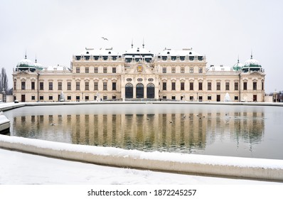 Upper Belvedere Palace In Vienna On Winter Time With Snow