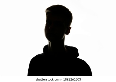 Upper Body Man Silhouette. White Background.