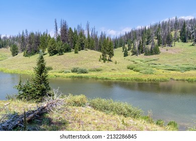 Upper Brooks Lake In Wyoming, In The Shoshone National Forest On A Hazy Summer Day