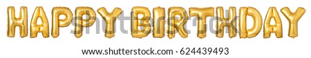 Upper case letters HAPPY BIRTHDAY from golden balloons