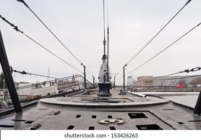 An upper deck of B-413 museum submarine in Kaliningrad, Russia