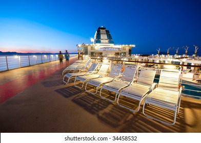 Upper Deck Of A Cruise Ship In Alaska