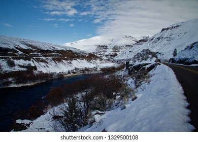 Upper Deschutes River Canyon Near Shears Falls Covered In Snow