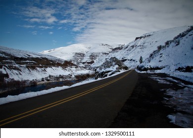 Upper Deschutes River Canyon Near Shears Falls Covered In Snow