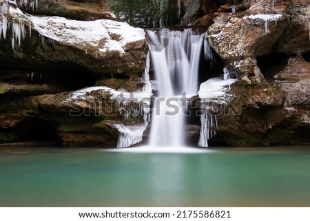 Upper Falls - Long Exposure of Waterfall in Icy Winter Conditions - Appalachian Mountain Region - Hocking Hills, Wayne National Forest - Ohio