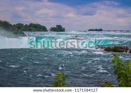 Upper part of Niagara Falls before the water falls down, Ontario, Canada and USA