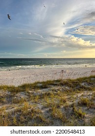 Upper View Of Early Sunset Skies Over Florida White Sand Beach