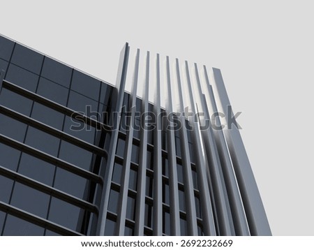 Upper view of a modern building with unique rounded edges and thin railing.