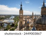 Upper view on Cathedral Basilica of Our Lady of the Pillar in Zaragoza, Spain, beside river ebro