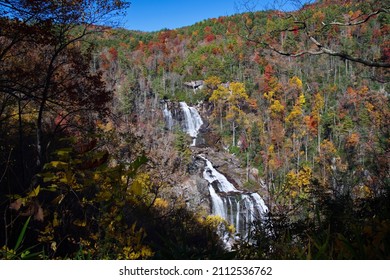 Upper Whitewater Falls in North Carolina with colorful autumn foliage