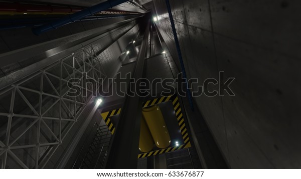 upping elevator lift view inside elevator shaft\
technology and industrial\
concept