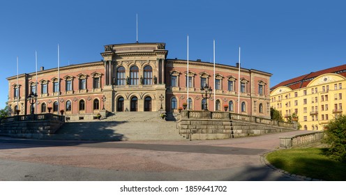 Uppsala, Sweden - August, 2014: Attractions of the city. Panoramic view of Uppsala University main building.