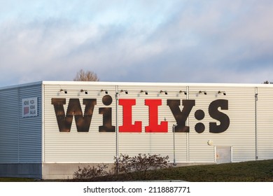 Uppsala, Sweden - Feb 5 2022: Sign Of Willys Supermarket On Exterior Wall. No Visible People.