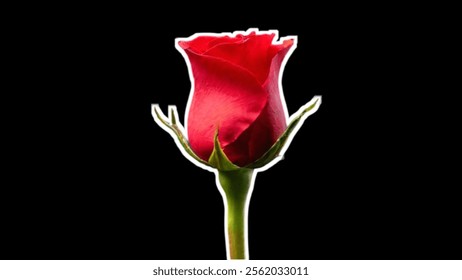Upright red rose with white border for design purposes