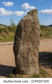 Upright Rune Stone With Runic Inscriptions In Hedeby.