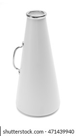 Upright White Cheer Megaphone Isolated On White Background.