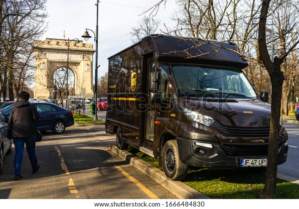 UPS
truck parked on the sidewalk in Bucharest, Romania, 2020. UPS is
one of largest package delivery companies
worldwide