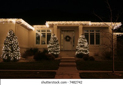 Upscale Luxury Home With Christmas Lights