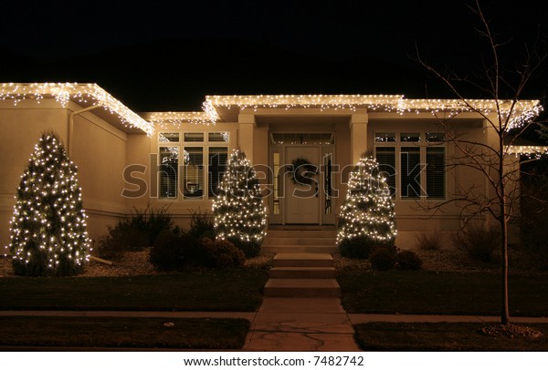 Upscale Luxury Home Christmas Lights Stock Image Download Now