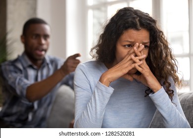 Upset Abused African Wife Tired Of Fighting Ignoring Controlling Despot Husband Feeling Frustrated Depressed Thinking Of Divorce, Sad Girlfriend Desperate About Bad Relationships Family Conflicts