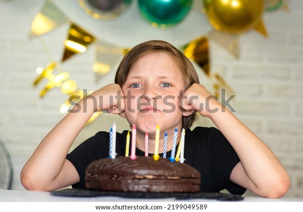 Upset Angry Birthday Boy Sitting Front Stock Photo 2199049589 ...