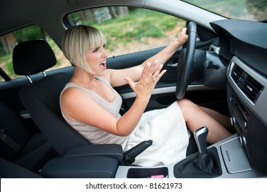 Upset Angry Woman Driver Road Rage