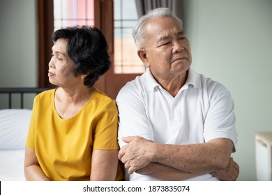 Upset Old Asian Senior Couple Getting Angry At Each Other, Family Problem Concept