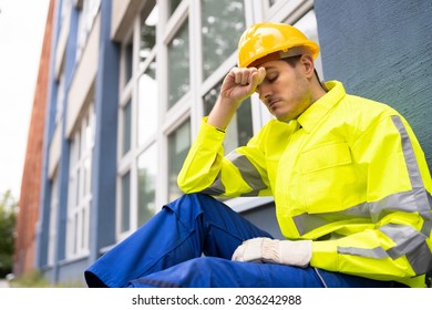 Upset Sad Construction Worker. Unhappy Foreman Contractor