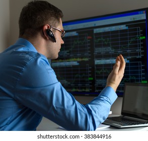 Upset Stock Trader In Front Of Computer.