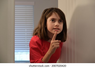 Upset Teenager Girl (female Age 11-12) Standing In Her Bedroom Telling Off The Family That She Want To Respect Her Privacy.