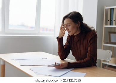 Upset Unhappy Suffering Sad Frustrated Curly Adorable Woman Doing Facepalm Touch Forehead Have Serious Financial Problems Bad Relationships Troubles At Work Worried About Debt Notification. Copy Space