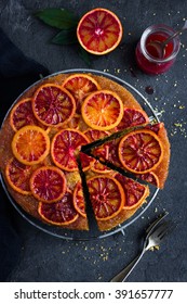 Upside Down Blood Orange Cake, Top View