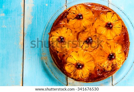 Upside down pineapple cake with caramel.