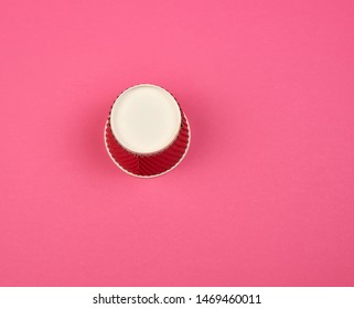 Upside Down Red Paper Cup For Drinks, Pink Background